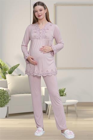 Mecit 1517 Gül Kurusu Sabahlıklı Lohusa Pijama Takımı