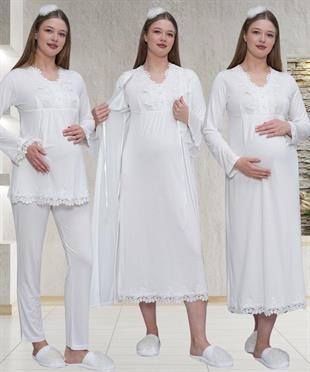 Mecit 1519 Ekru Lohusa Sabahlık Gecelik Pijama Set