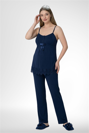Mecit 1525 Lacivert Sabahlıklı Lohusa Pijama Takımı