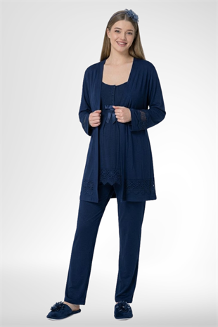 Mecit 1525 Lacivert Sabahlıklı Lohusa Pijama Takımı
