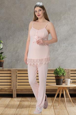 Mecit 1525 Pudra Sabahlıklı Lohusa Pijama Takımı