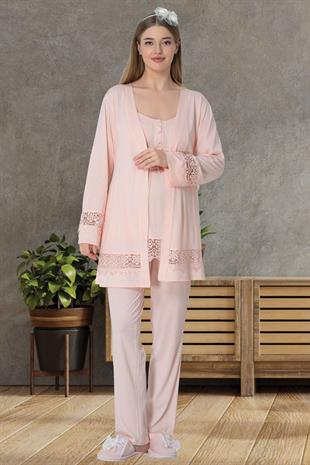 Mecit 1525 Pudra Sabahlıklı Lohusa Pijama Takımı