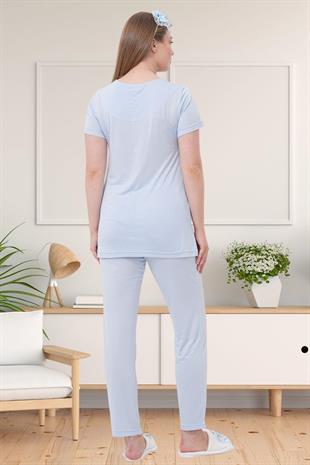 Mecit 1541 Mavi Uzun Sabahlıklı Lohusa Pijama Takımı