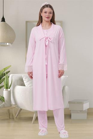 Mecit 1541 Pembe Uzun Sabahlıklı Lohusa Pijama Takımı