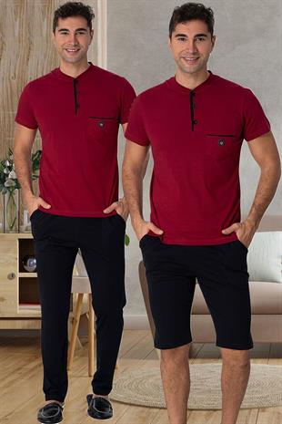Mecit 2769 Bordo Büyük Beden Şortlu Erkek Pijama Takımı