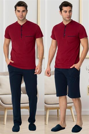 Mecit 2769 Bordo Büyük Beden Şortlu Erkek Pijama Takımı