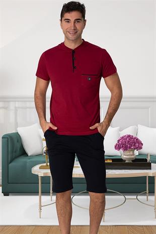 Mecit 2769 Bordo Büyük Beden Şortlu Erkek Pijama Takımı
