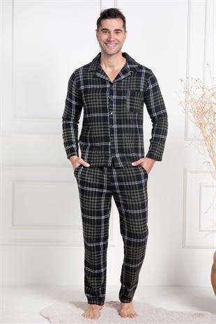 Mecit 2950 Yeşil Ekoseli Büyük Beden Kışlık Erkek Pijama Takımı