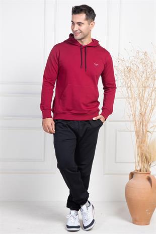 Mecit 2975 Bordo %100 Pamuk Kapüşonlu Spor Model Büyük Beden Erkek Pijama Takımı