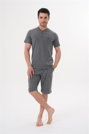 Mecit 2980 Füme Büyük Beden 3 Parça Erkek Şortlu Pijama Takımı
