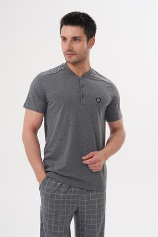 Mecit 2981 Füme Büyük Beden Kısa Kollu Erkek Pijama Takımı
