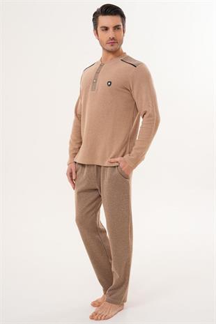 Mecit 2998 Kahve Selanik Kumaş Kışlık Erkek Pijama Takımı