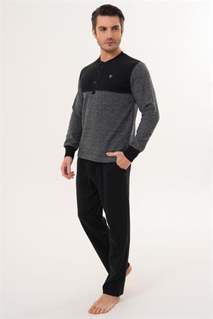 Mecit 2999 Gri-Siyah Selanik Kumaş Kışlık Erkek Pijama Takımı