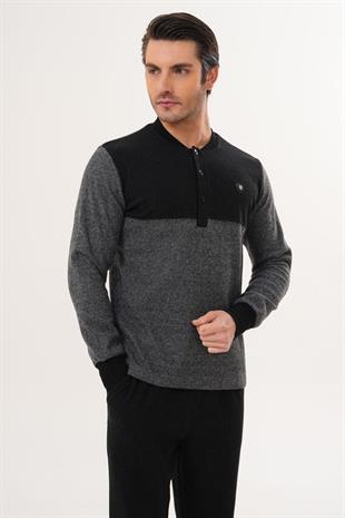 Mecit 2999 Gri-Siyah Selanik Kumaş Kışlık Erkek Pijama Takımı