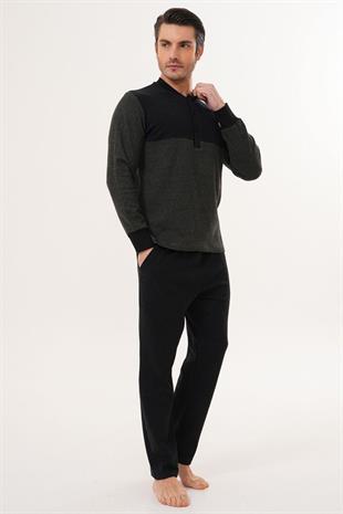 Mecit 2999 Yeşil-Siyah Selanik Kumaş Kışlık Erkek Pijama Takımı