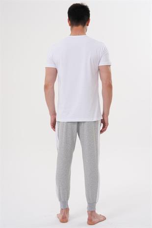 Mecit 4000 Beyaz Gri Erkek Büyük Beden Pijama Takımı
