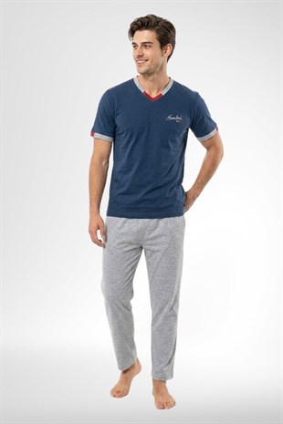 Mecit 4005 İndigo %100 Pamuk Erkek Pijama Takımı
