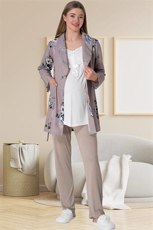 Mecit 5804 Elisa Vizon Sabahlıklı Lohusa Pijama Takımı