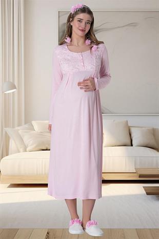 Mecit 6060 Pembe Dantel Sabahlıklı Gecelik Pijama Lohusa Set