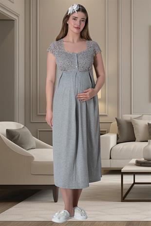 Mecit 6066 Gri Sabahlıklı Gecelik Pijama Lohusa Set