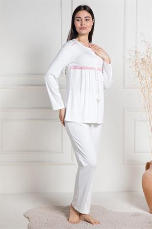 Mecit 6100 Pembe Sabahlıklı Şardonlu Hamile Lohusa Pijama Takımı