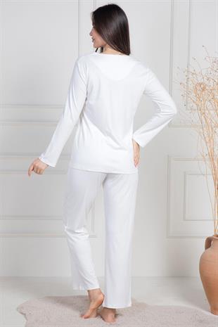 Mecit 6104 Ekru Kadın Büyük Beden Pijama Takımı