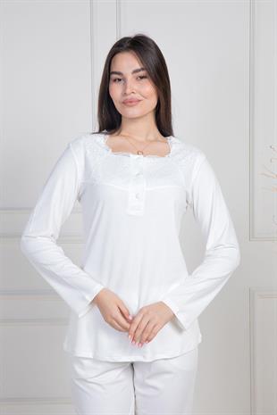Mecit 6104 Ekru Kadın Büyük Beden Pijama Takımı