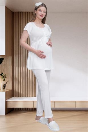 Mecit 6203 Ekru Sabahlıklı Lohusa Pijama Takımı