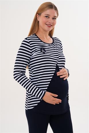 Mecit 6303 Lacivert Likralı Spor Hamile Lohusa Pijama Takımı