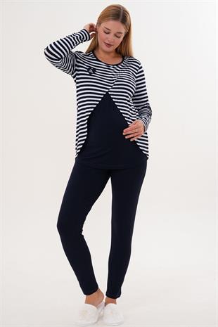 Mecit 6303 Lacivert Likralı Spor Hamile Lohusa Pijama Takımı