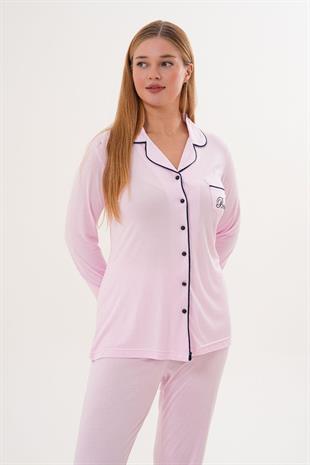 Mecit 6307 Pembe Boydan Düğmeli Kadın Pijama Takımı