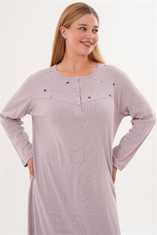 Mecit 6310 Lila %100 Pamuk Büyük Beden Kadın Gecelik