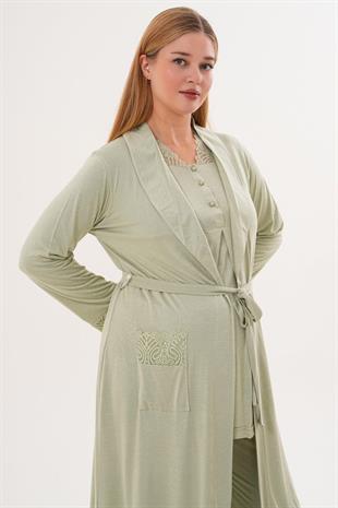 Mecit 6330 Yeşil Sabahlıklı Lohusa Pijama Takımı