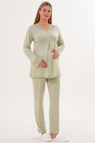 Mecit 6332 Yeşil Sabahlık Gecelik Pijama Hamile Lohusa Set