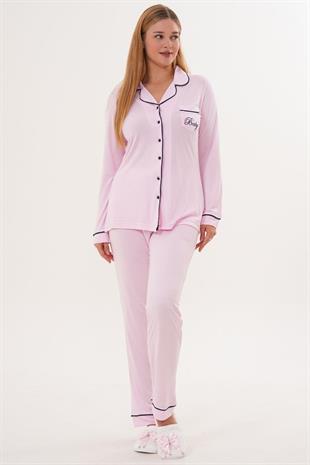 Mecit 6333 Pembe Kadın Sabahlıklı Boydan Düğmeli Pijama Takımı