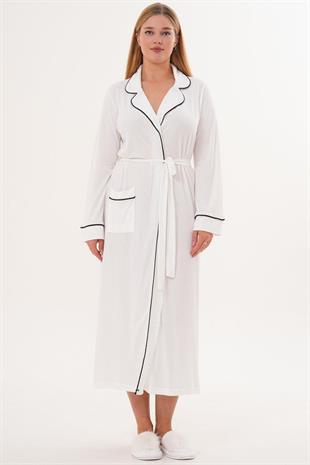 Mecit 6335 Ekru Kadın Sabahlık Gecelik Pijama 4lü Set