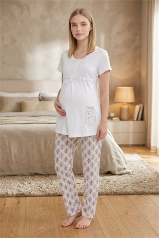 Mecit 6350 Ekru Hamile Lohusa Pijama Takımı