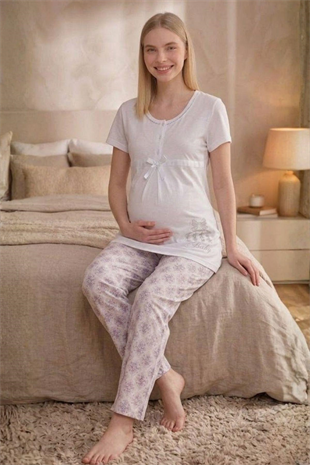 Mecit 6350 Ekru Hamile Lohusa Pijama Takımı