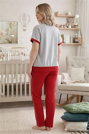 Mecit 6352 Kırmızı 3lü Hamile Lohusa Pijama Takımı