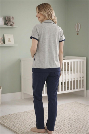 Mecit 6352 Lacivert 3lü Hamile Lohusa Pijama Takımı