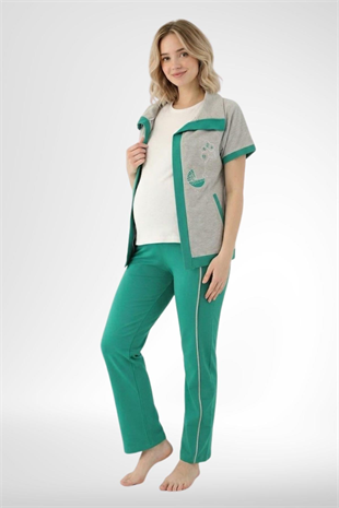 Mecit 6352 Yeşil 3lü Hamile Lohusa Pijama Takımı
