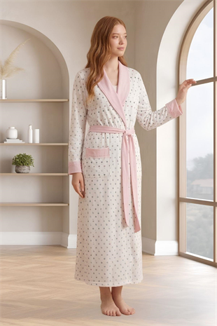 Mecit 6358 Pembe Kadın Uzun Sabahlıklı Pijama Takımı