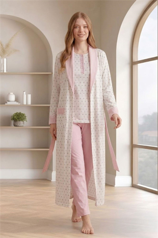 Mecit 6358 Pembe Kadın Uzun Sabahlıklı Pijama Takımı