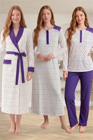 Mecit 6360 Mor Kadın Sabahlık Pijama Gecelik Set