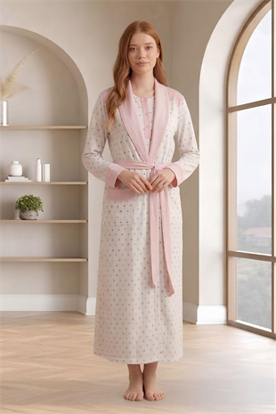 Mecit 6360 Pembe Kadın Sabahlık Pijama Gecelik Set