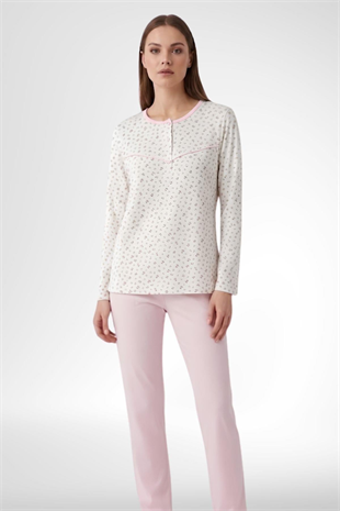 Mecit 6361 Pembe %100 Pamuk Büyük Beden Kadın Pijama Takımı