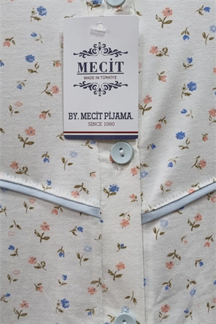 Mecit 6362 Mavi %100 Pamuk Boydan Düğmeli Büyük Beden Kadın Pijama Takımı