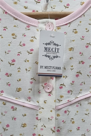 Mecit 6362 Pembe %100 Pamuk Boydan Düğmeli Büyük Beden Kadın Pijama Takımı