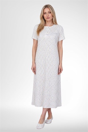 Mecit 6387 Mavi Büyük Beden Kadın Sabahlık Düğmeli Pijama ve Kısa Kollu Gecelik Set