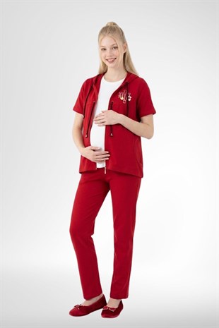 Mecit 6400 Kırmızı 3lü Hamile Lohusa Pijama Takımı